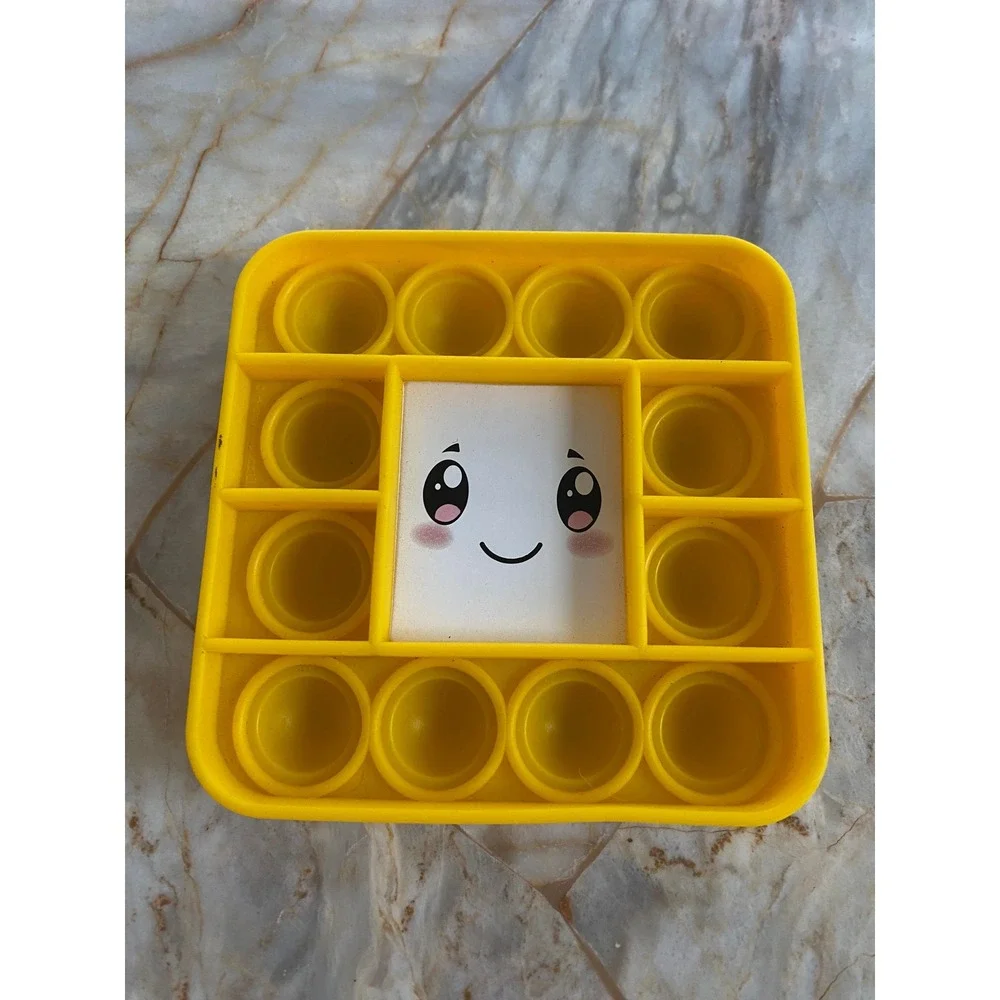 Yellow‎ Square Pop Fidget Toy Kawaii Smiling Face Sensory Stress Relief 4x4